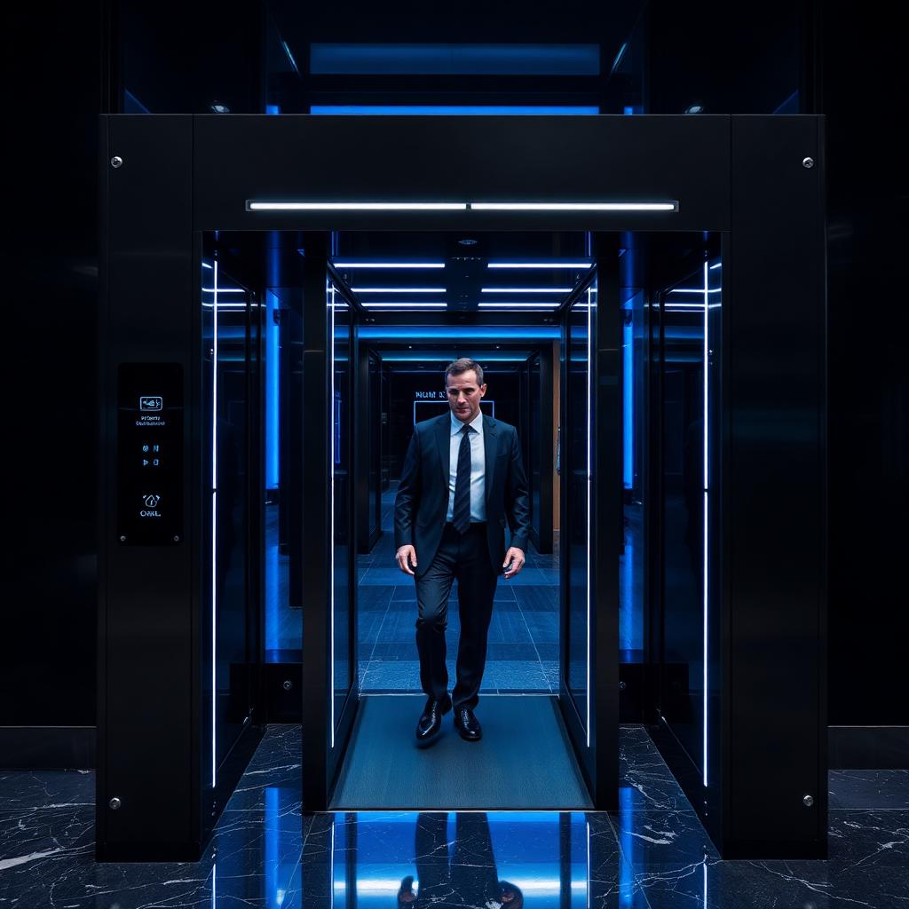 Multi-zone walk-through metal detector gate installed at a modern bank lobby
